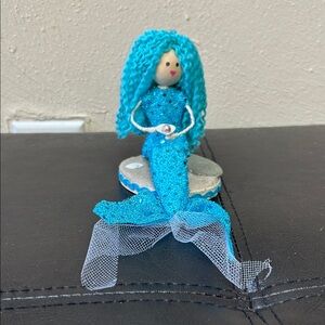 Handmade Blue Mermaid Figurine with Curly Hair - made by my mom!